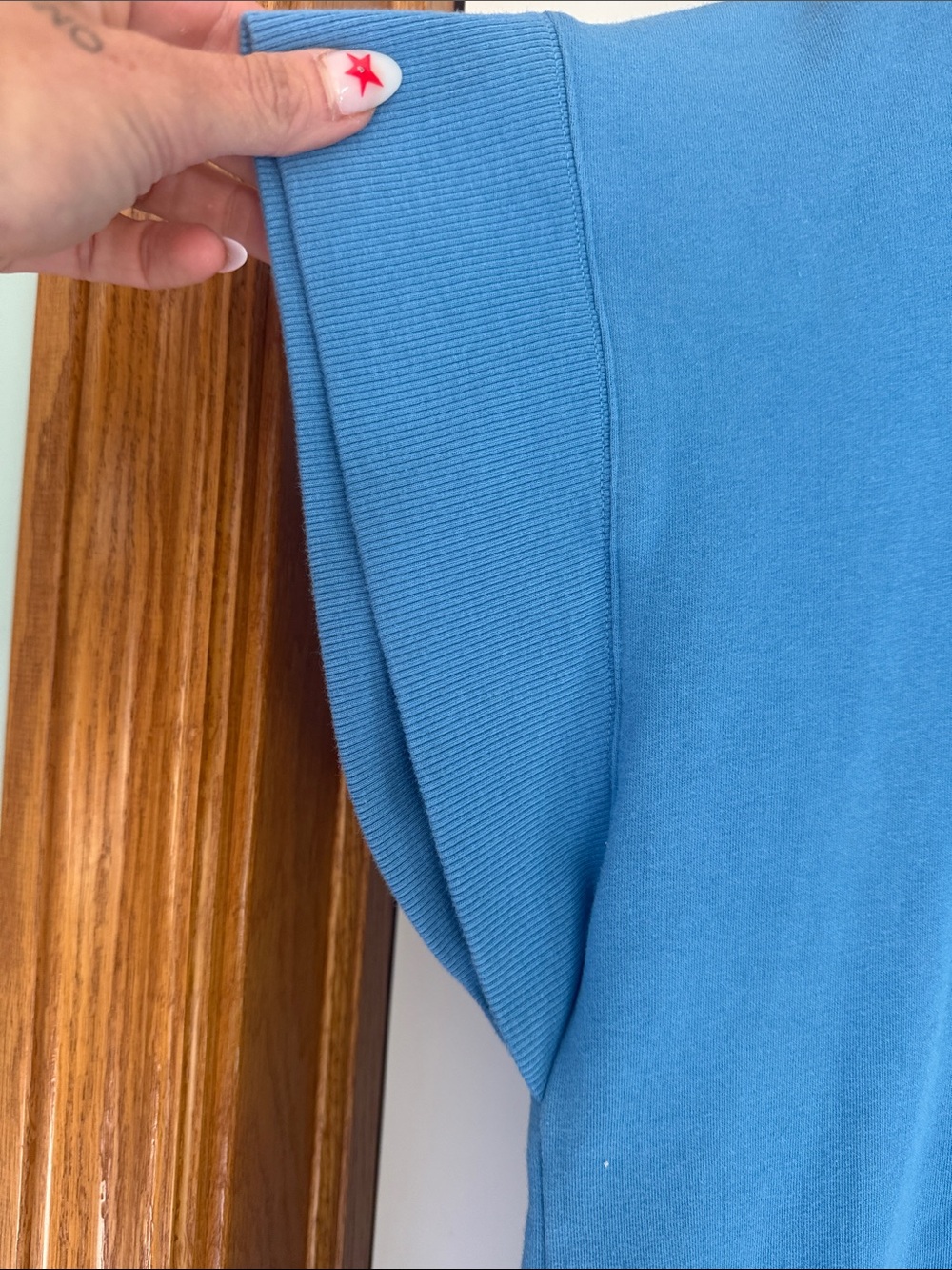 Fifteen Twenty Blue Hooded Short-Sleeve Mini Dress with White Drawstrings - Picture 3 of 5